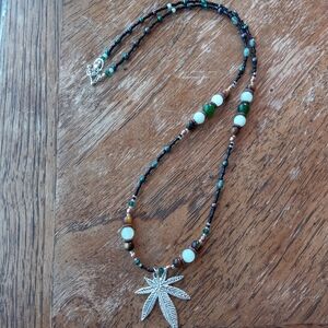 Handmade Crystal Beaded Pot Leaf Pendant Necklace!!!!